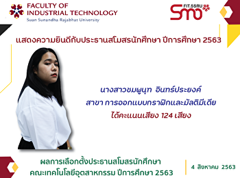 ผลการเลือกตั้งประธานสโมสรนักศึกษา
คณะเทคโนโลยีอุตสาหกรรม ปีการศึกษา 2563