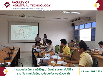การสอบประเมินความรู้ปริญญานิพนธ์ ของ
นศ.ชั้นปีที่ 4
สาขาวิชาเทคโนโลยีความปลอดภัยและอาชีวอนามัย