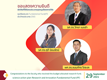 Congratulations to the faculty who
received the budget allocated research
fund. science action plan Research and
Innovation Fundamental Fund (FF)