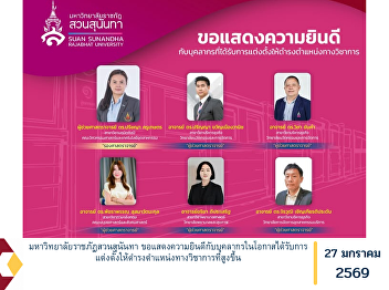 Suan Sunandha Rajabhat University
extends its sincere congratulations to
its academic staff on the occasion of
their appointment to higher academic
ranks.